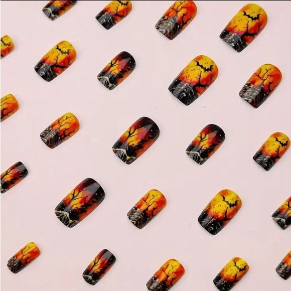 Halloween Bats Press On Nails Medium Square Gel Set of 24 - Picture 8 of 8